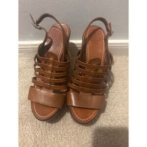 Vince Camuto Vc-Onia Brown Suede Wood Platform Wedge Sandal Shoes Womens Size 9